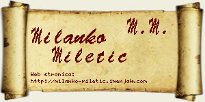 Milanko Miletić vizit kartica